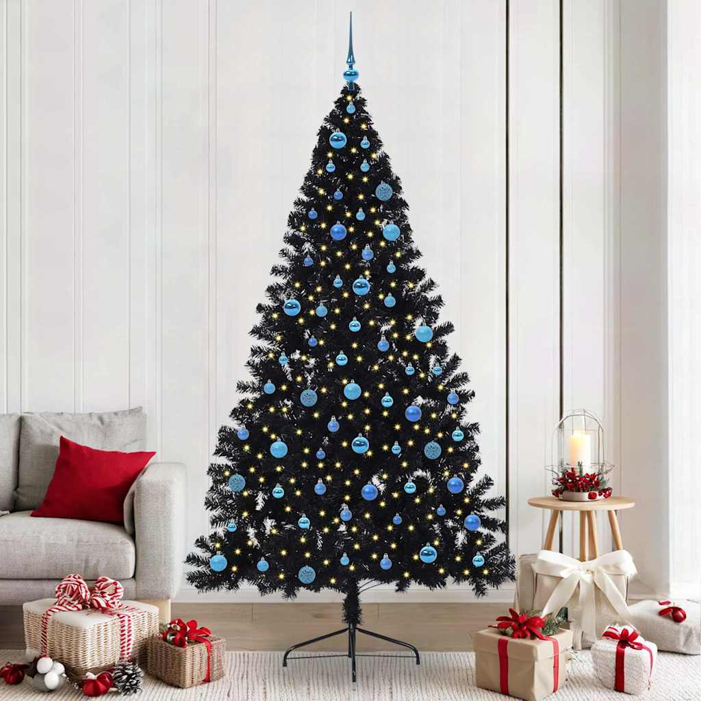 Artificial Pre-lit Christmas Tree Black 240 cm PVC