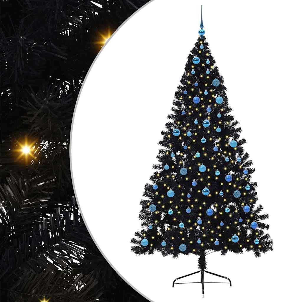 Artificial Pre-lit Christmas Tree Black 240 cm PVC