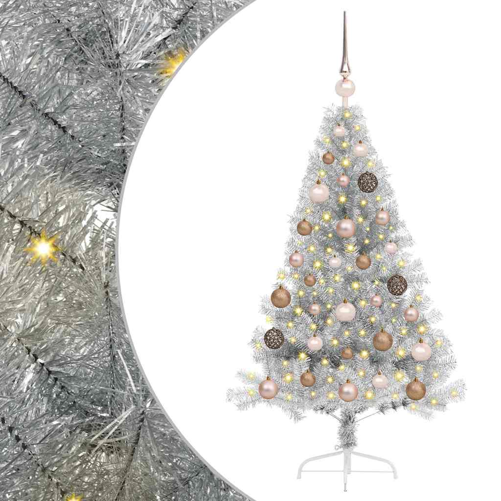 Artificial Pre-lit Christmas Tree Silver 120 cm PET