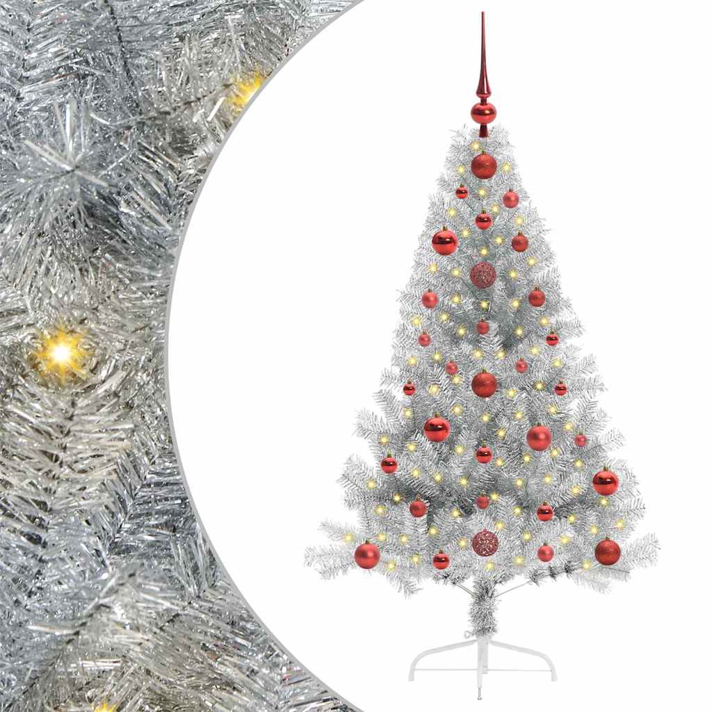 Artificial Pre-lit Christmas Tree Silver 120 cm PET