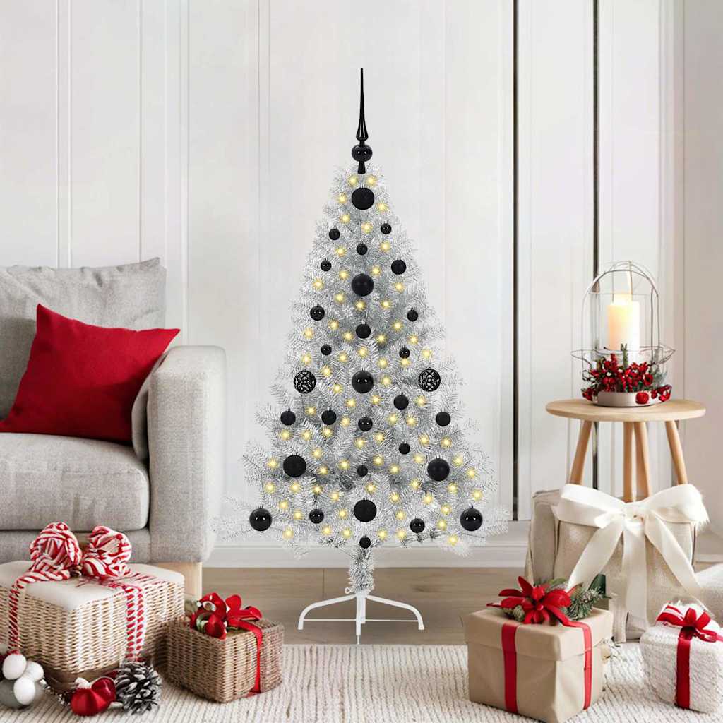 Artificial Pre-lit Christmas Tree Silver 120 cm PET