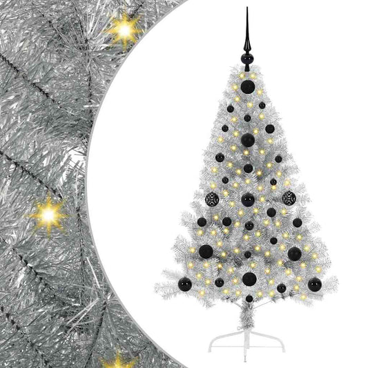 Artificial Pre-lit Christmas Tree Silver 120 cm PET