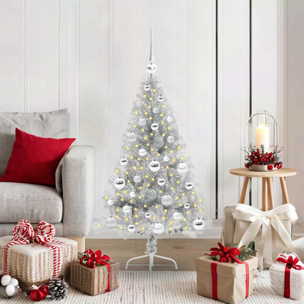Artificial Pre-lit Christmas Tree Silver 120 cm PET