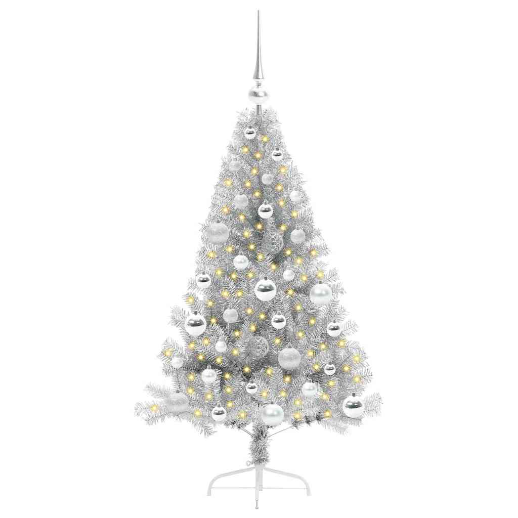 Artificial Pre-lit Christmas Tree Silver 120 cm PET