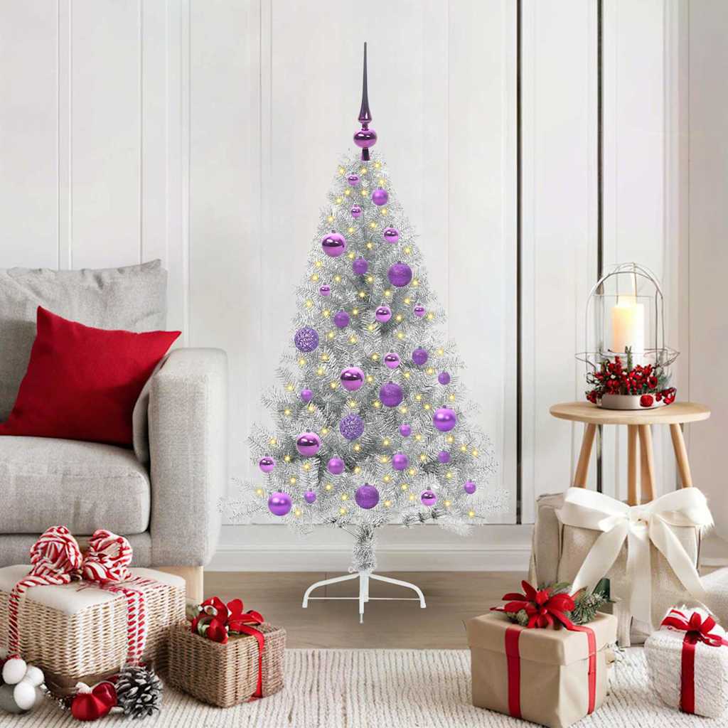 Artificial Pre-lit Christmas Tree Silver 120 cm PET
