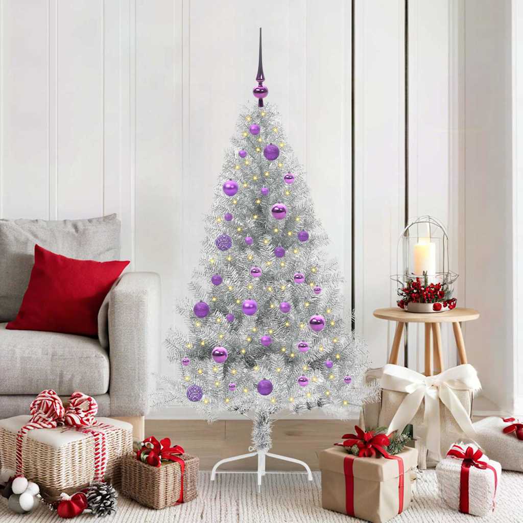 Artificial Pre-lit Christmas Tree Silver 150 cm PET