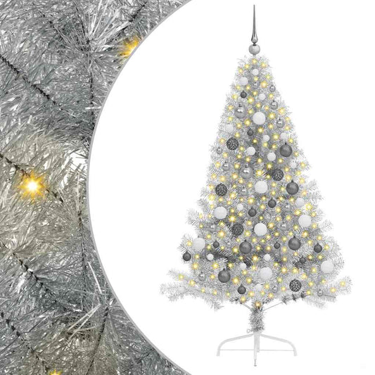 Artificial Pre-lit Christmas Tree Silver 180 cm PET