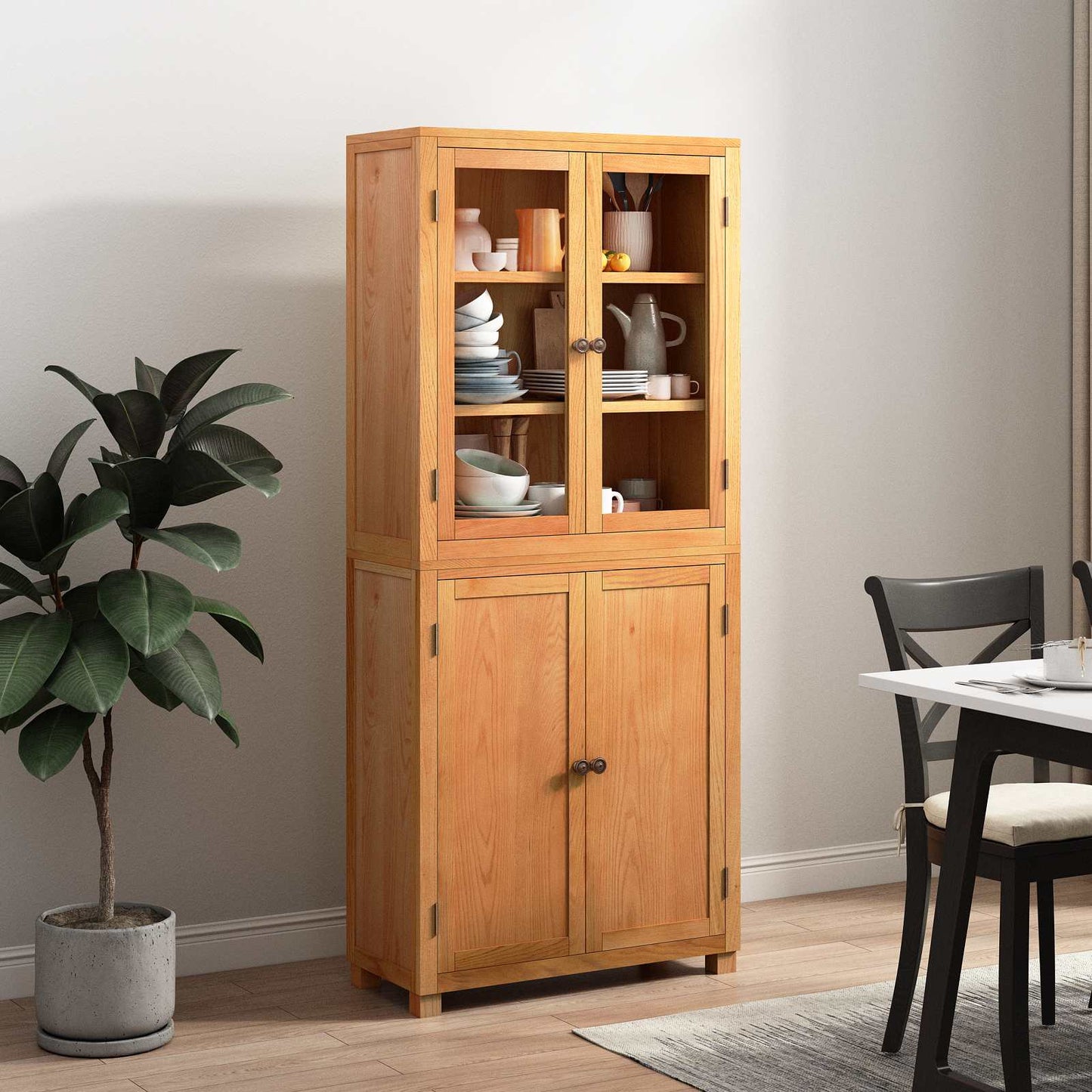 Storage Furniture Set with Shelf 2 pcs Natural Solid Oak Wood