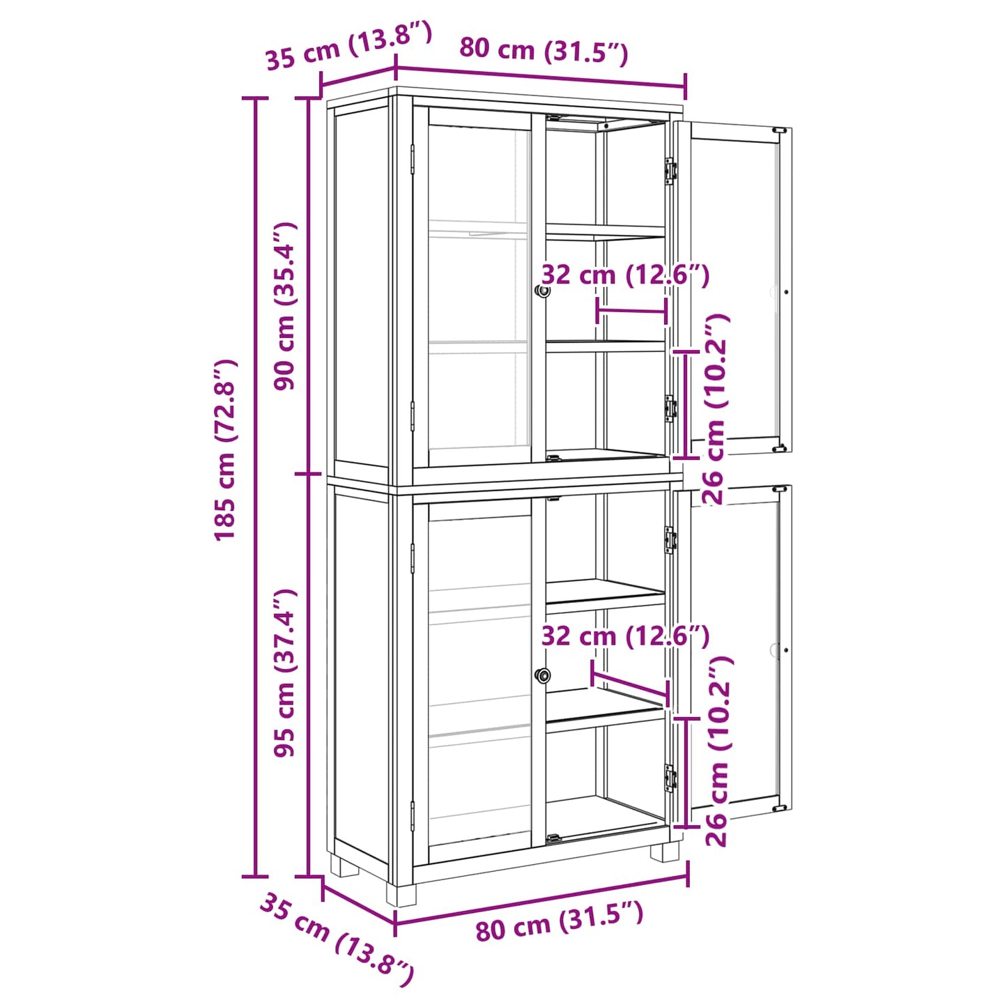 Storage Furniture Set with Shelf 2 pcs Natural 80 x 35 x 185 cm