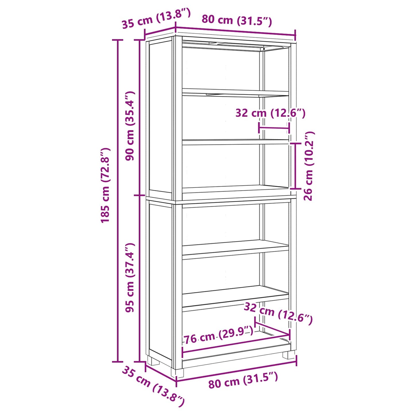 Storage Furniture Set with Shelf 2 pcs Natural 80 x 35 x 185 cm