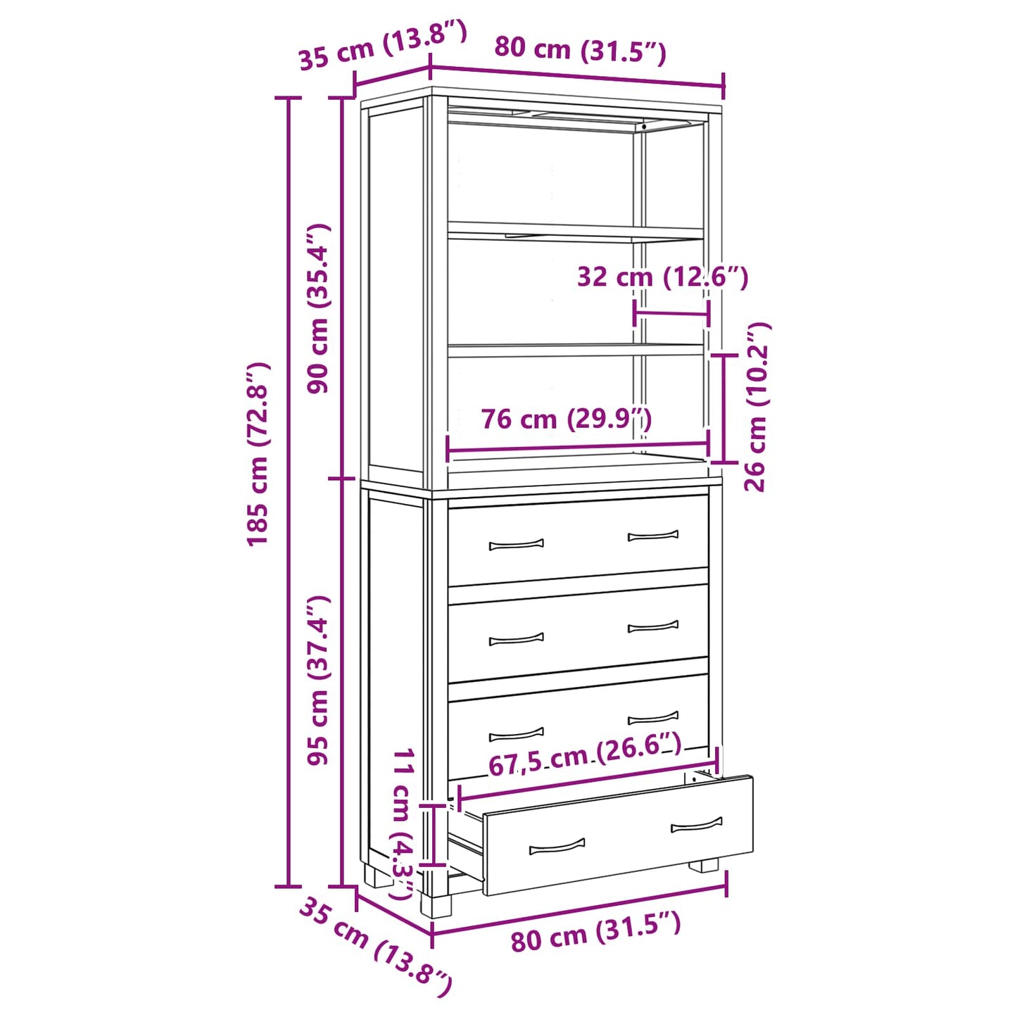 Storage Furniture Set with Shelf 2 pcs Natural 80 x 35 x 185 cm