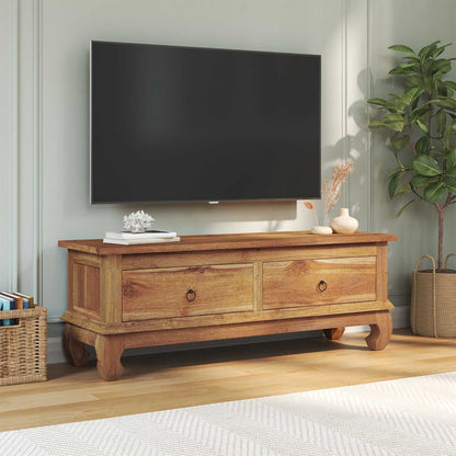 TV Stand with Drawer Natural 110 x 35 x 40 cm Solid Teak Wood