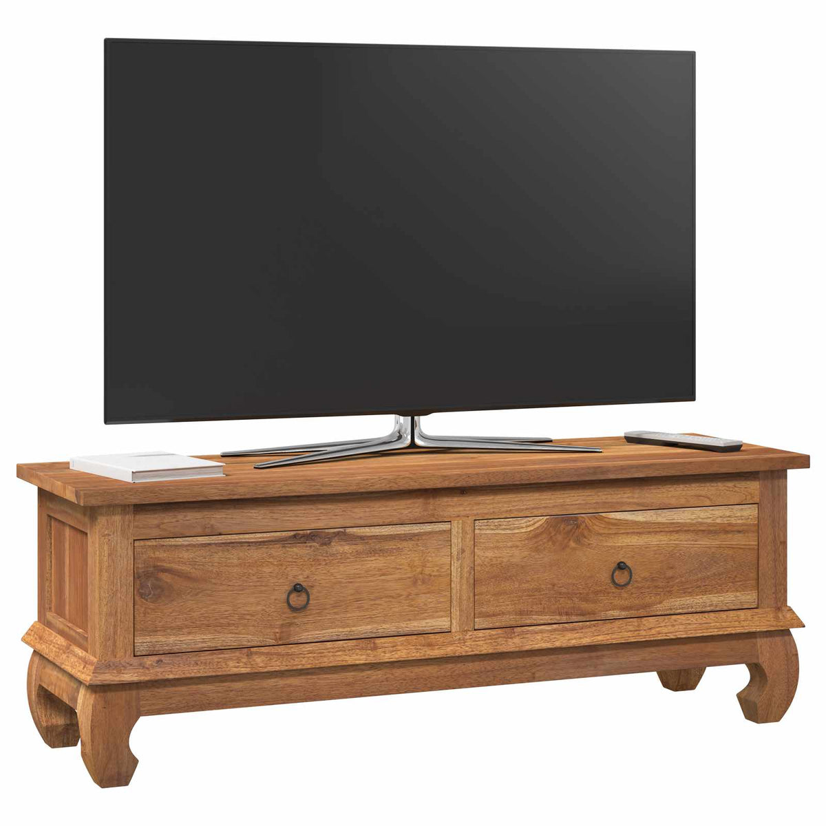 TV Stand with Drawer Natural 110 x 35 x 40 cm Solid Teak Wood