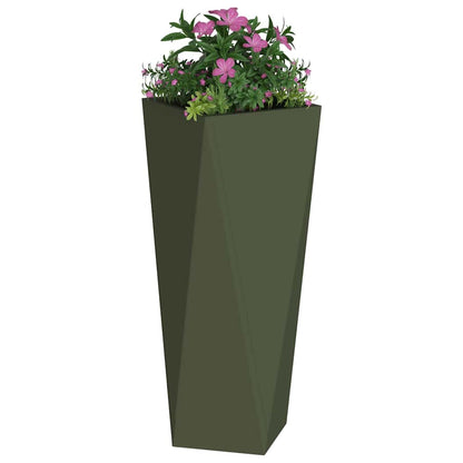 Planter 2 pcs Olive Green 30 x 30 x 75 cm Steel