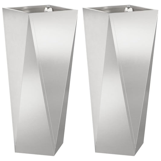 Planter 2 pcs Silver 30 x 30 x 75 cm Stainless Steel