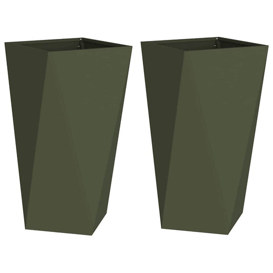 Planter 2 pcs Olive Green 40 x 40 x 75 cm Steel