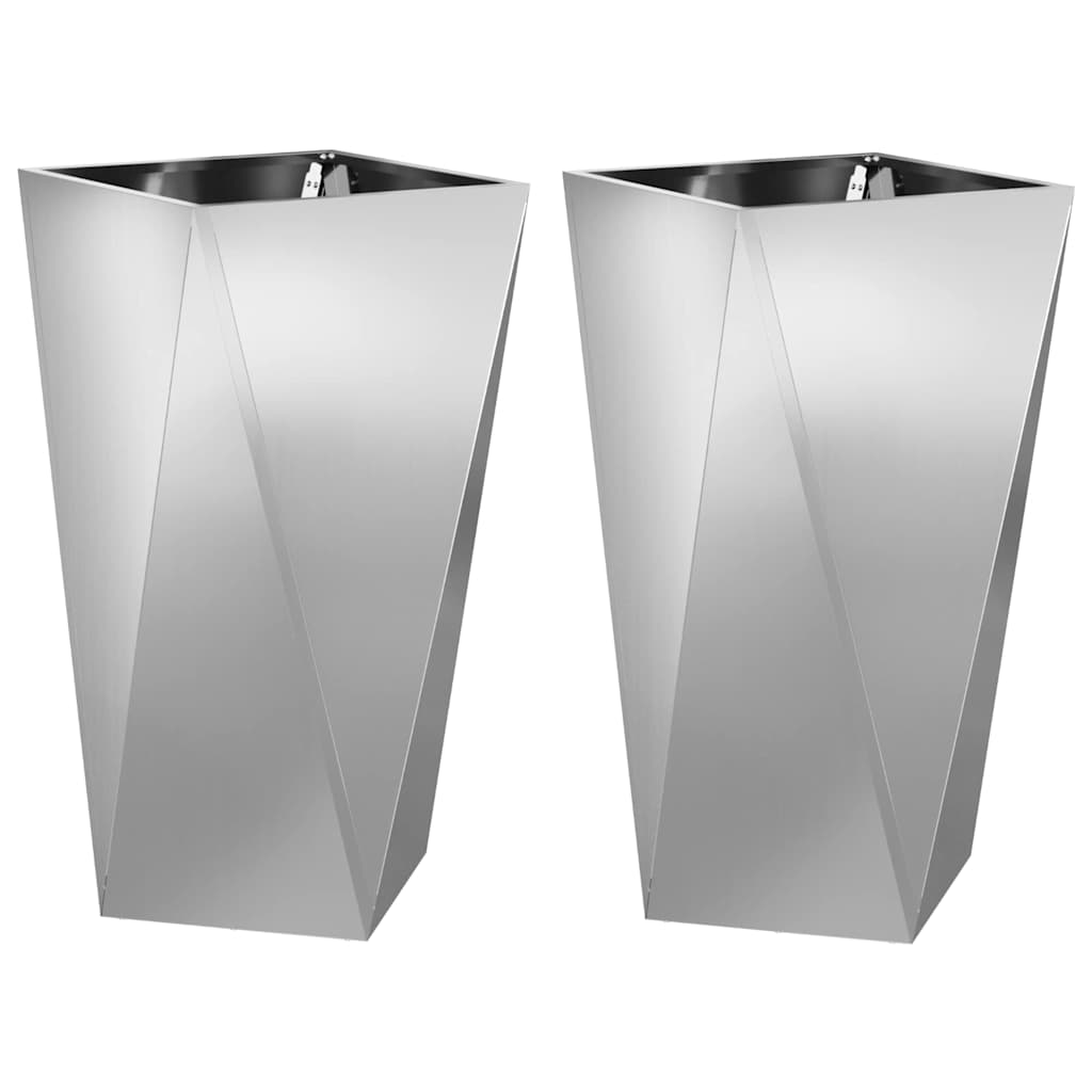 Planter 2 pcs Silver 40 x 40 x 75 cm Galvanised Steel