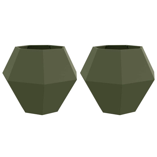 Planter 2 pcs Olive Green 100 x 100 x 80 cm Steel