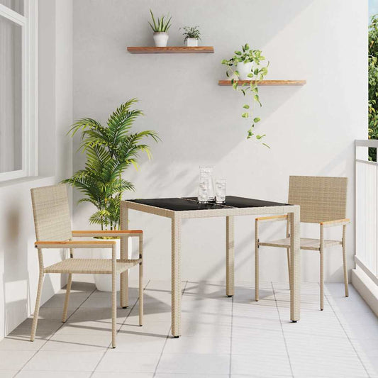 Garden Dining Set 3 pcs Beige Poly Rattan