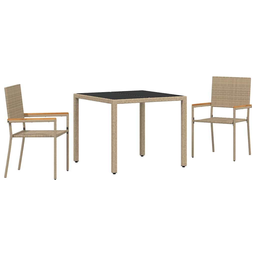 Garden Dining Set 3 pcs Beige Poly Rattan