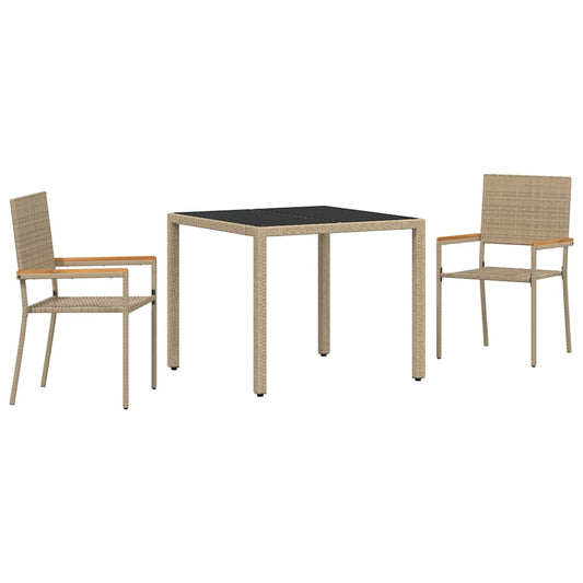 Garden Dining Set 3 pcs Beige Poly Rattan