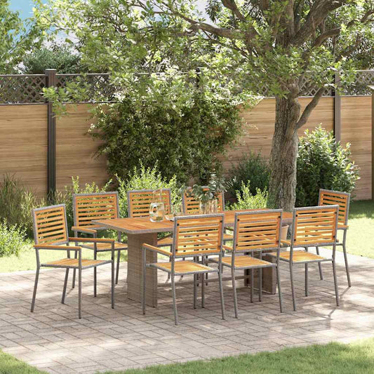 Garden Dining Set 9 pcs Grey and Brown Poly Rattan