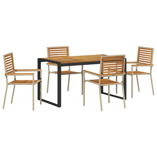 Garden Dining Set 5 pcs Beige and Brown Poly Rattan