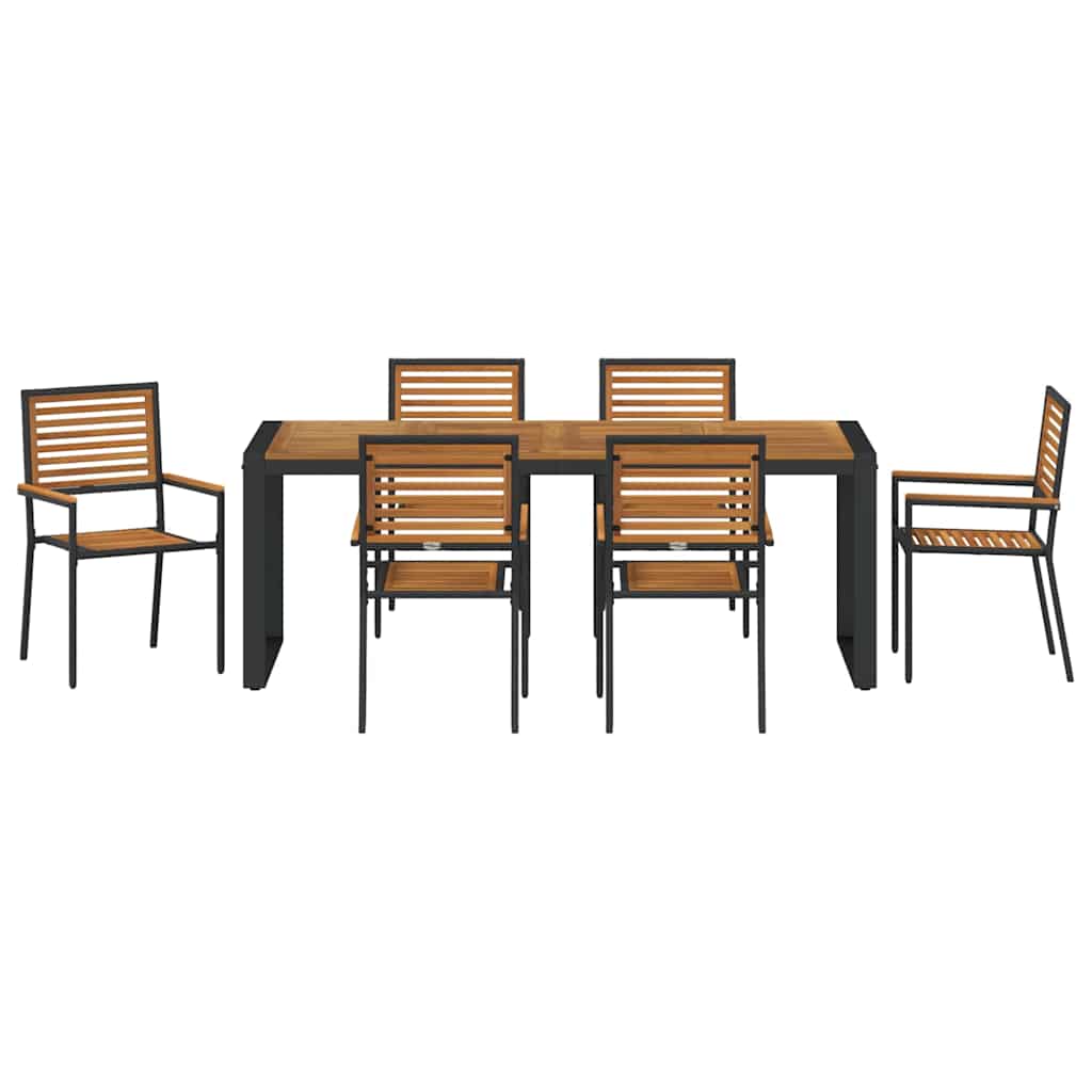 Garden Dining Set 7 pcs Black and Brown Poly Rattan