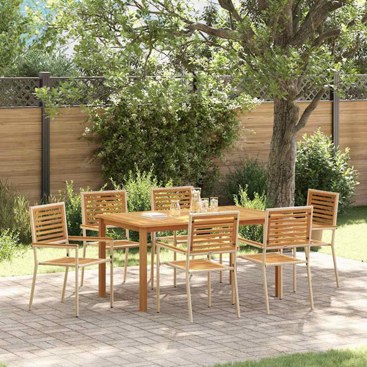 Garden Dining Set 7 pcs Beige Solid Acacia Wood
