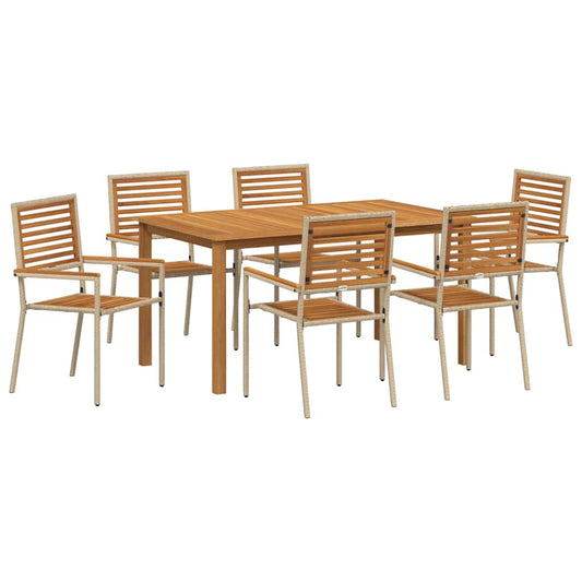 Garden Dining Set 7 pcs Beige Solid Acacia Wood