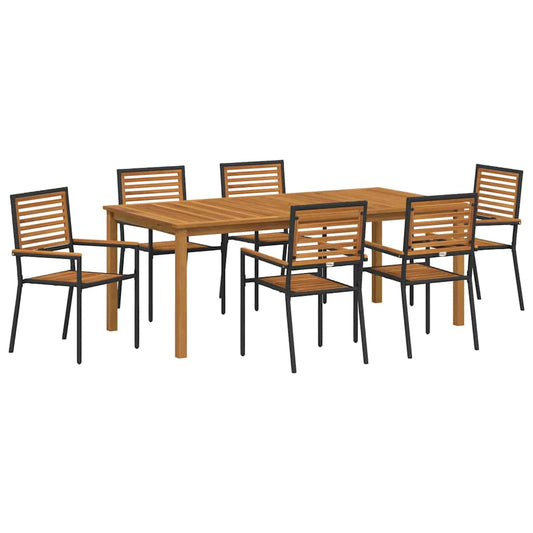 Garden Dining Set 7 pcs Black Solid Acacia Wood