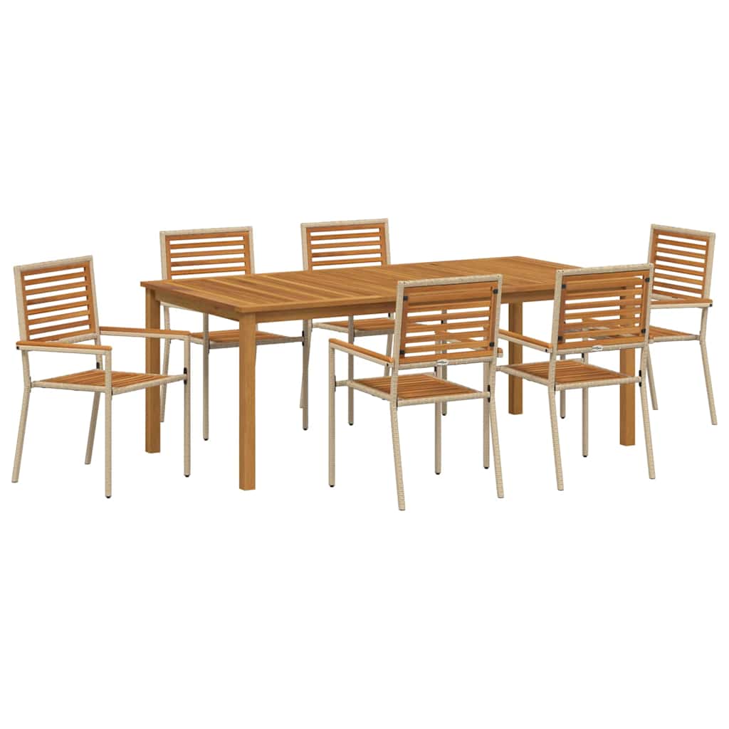 Garden Dining Set 7 pcs Beige Solid Acacia Wood