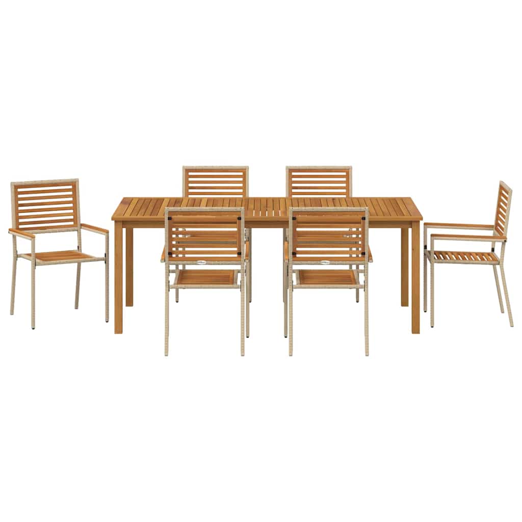 Garden Dining Set 7 pcs Beige Solid Acacia Wood