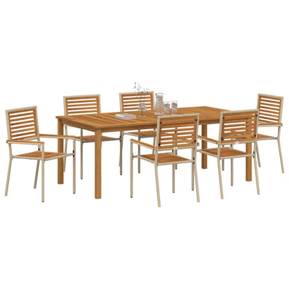 Garden Dining Set 7 pcs Beige Solid Acacia Wood