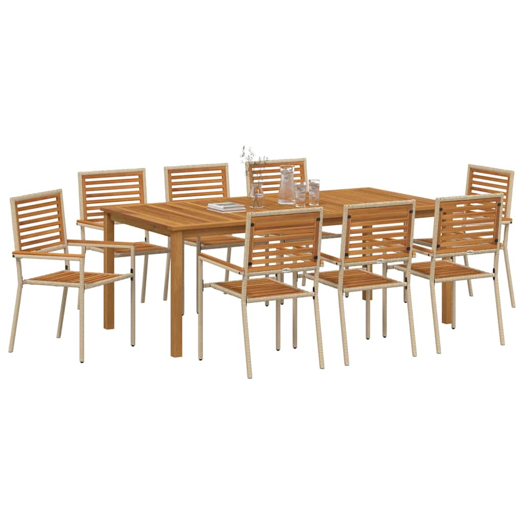 Garden Dining Set 9 pcs Beige Solid Acacia Wood