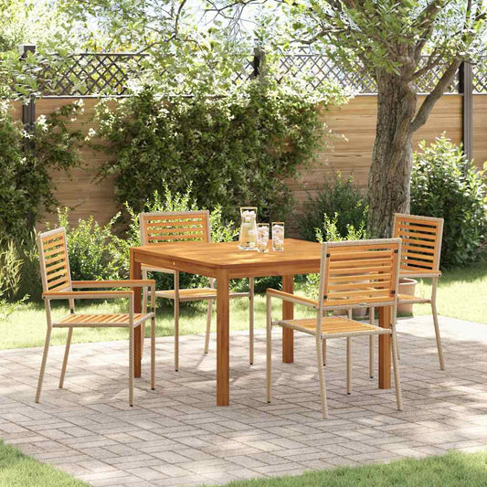 Garden Dining Set 5 pcs Beige Solid Acacia Wood