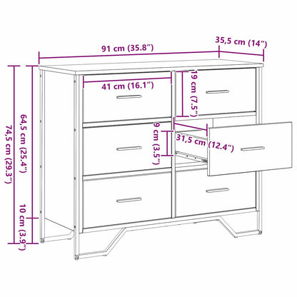 Chest of Drawers 6-Drawer Artisan Oak 91 x 35.5 x 74.5 cm