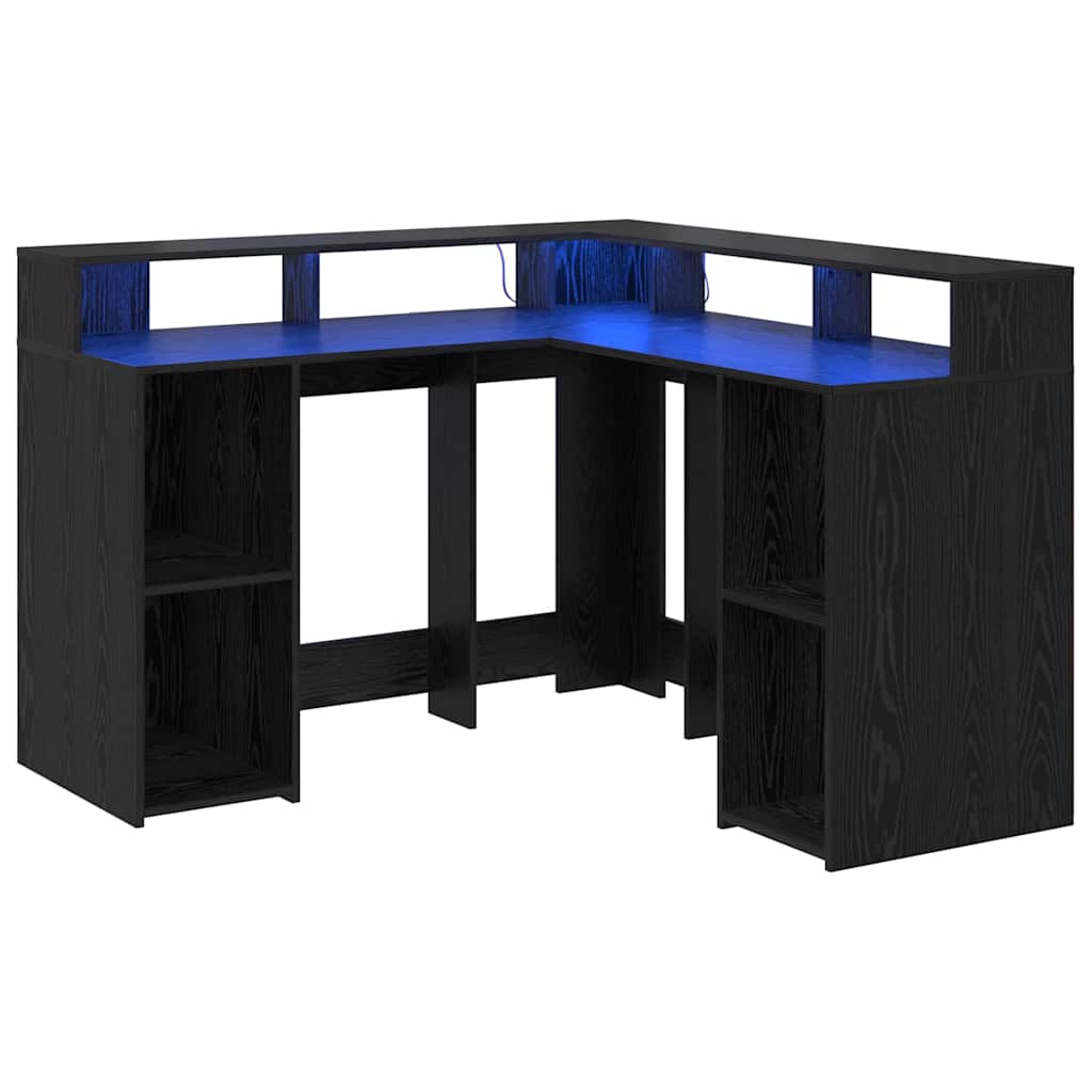 Desk with Shelf Black Oak 130 x 130 x 91 cm Engineered wood