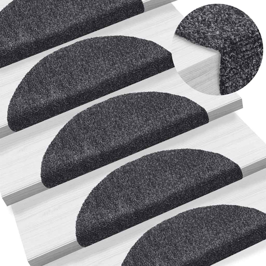 Stair Mats Self-adhesive 20 pcs 56x17x3 cm Dark Grey Half Round