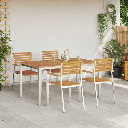 Garden Dining Set 5 pcs Solid Acacia Wood and Stainless Steel