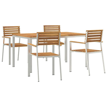 Garden Dining Set 5 pcs Solid Acacia Wood and Stainless Steel