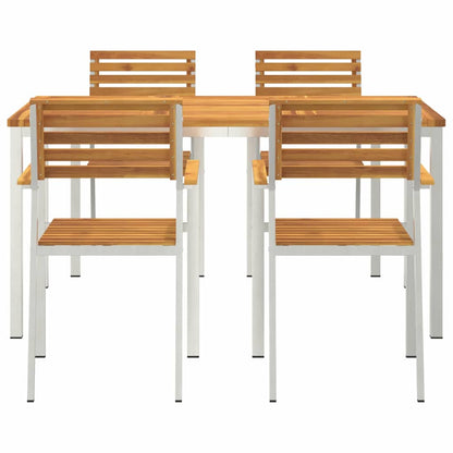 Garden Dining Set 5 pcs Solid Acacia Wood and Stainless Steel