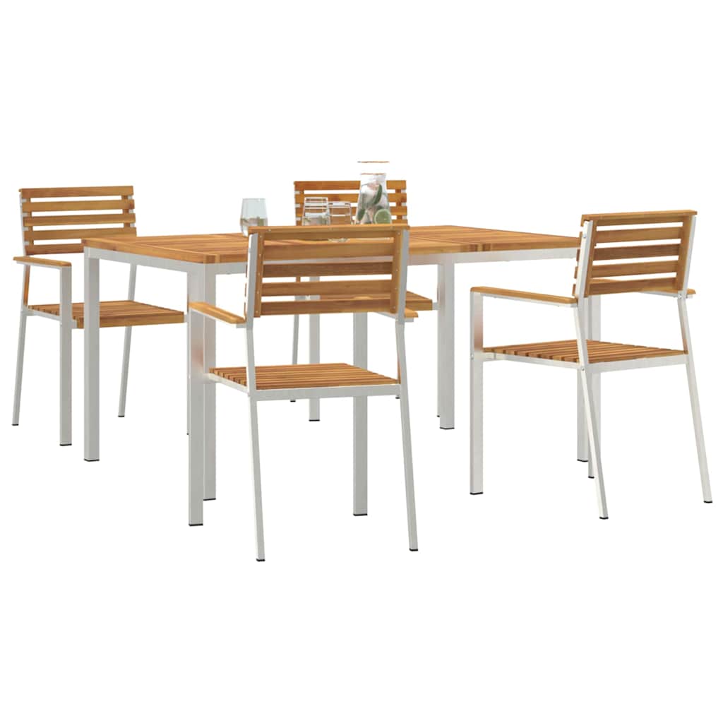Garden Dining Set 5 pcs Solid Acacia Wood and Stainless Steel