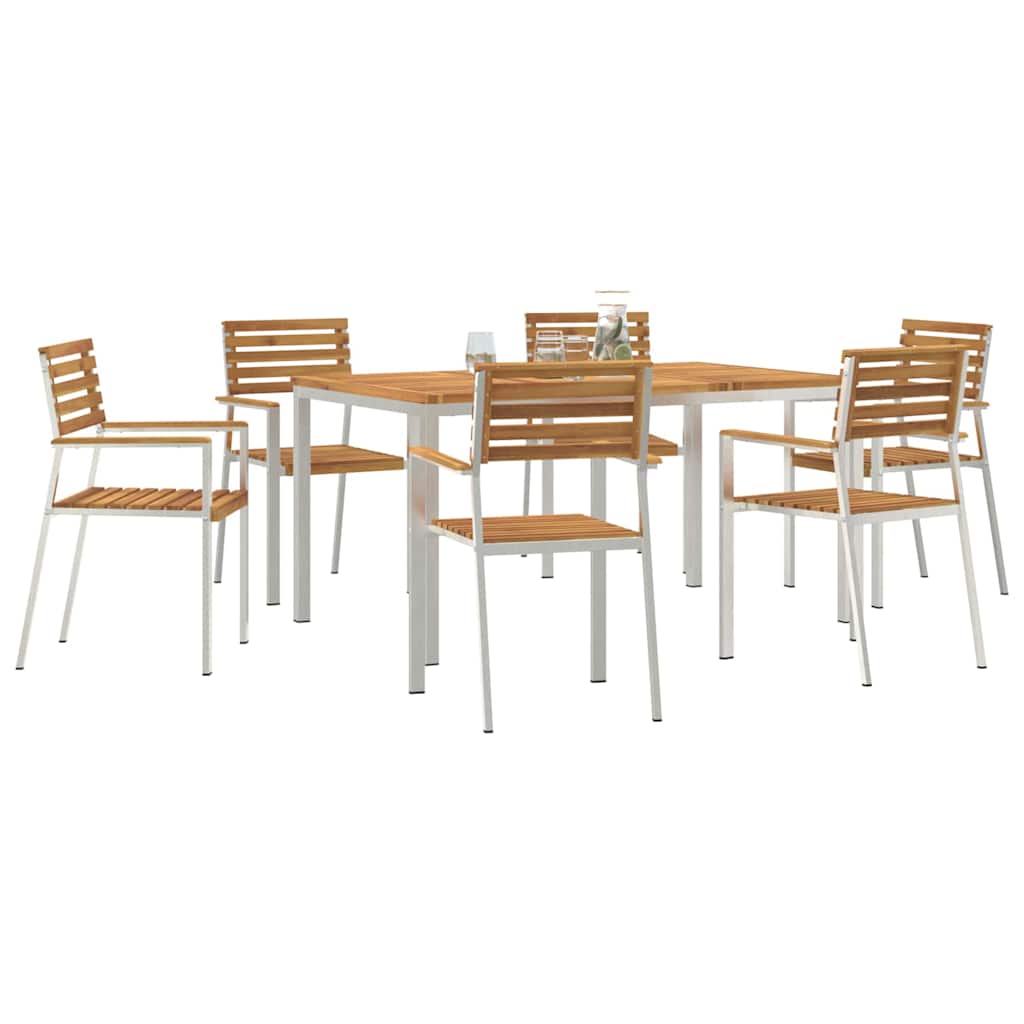 Garden Dining Set 7 pcs Solid Acacia Wood and Stainless Steel
