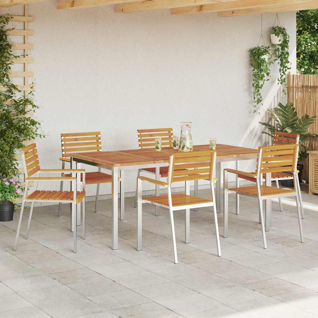 Garden Dining Set 7 pcs Solid Acacia Wood and Stainless Steel