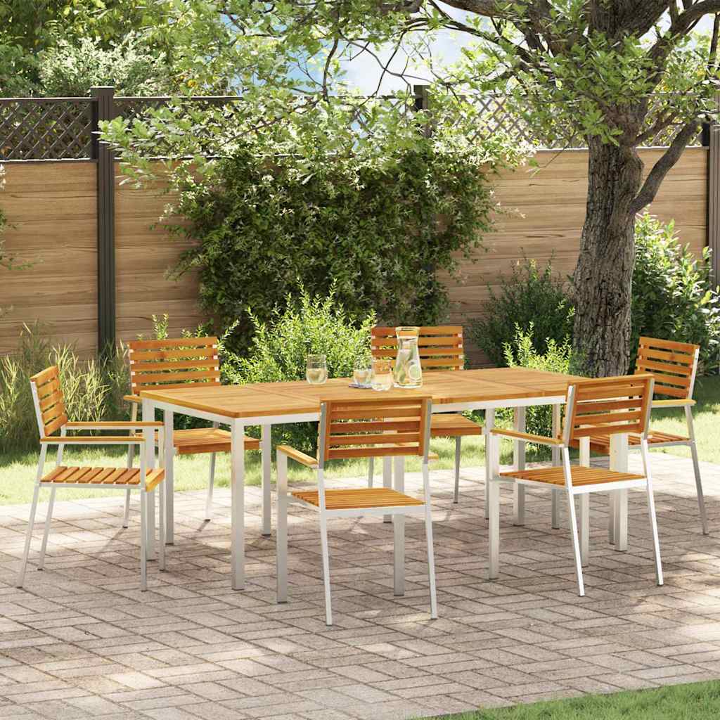 Garden Dining Set 7 pcs Solid Acacia Wood and Stainless Steel