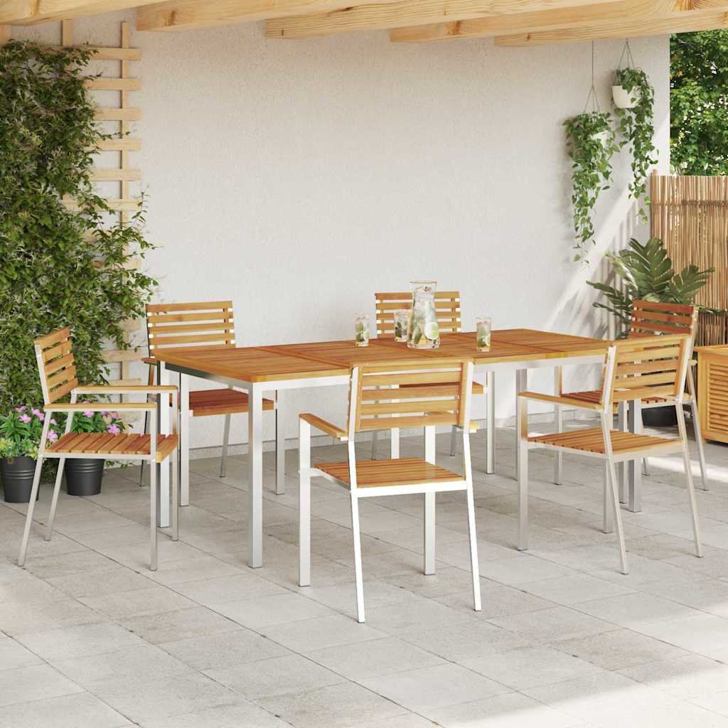Garden Dining Set 7 pcs Solid Acacia Wood and Stainless Steel