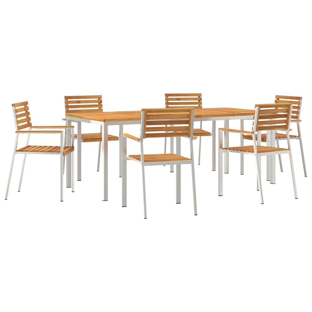 Garden Dining Set 7 pcs Solid Acacia Wood and Stainless Steel