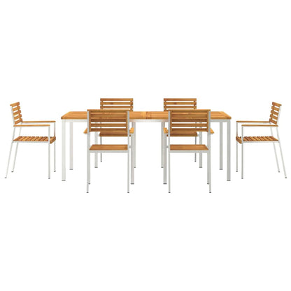 Garden Dining Set 7 pcs Solid Acacia Wood and Stainless Steel