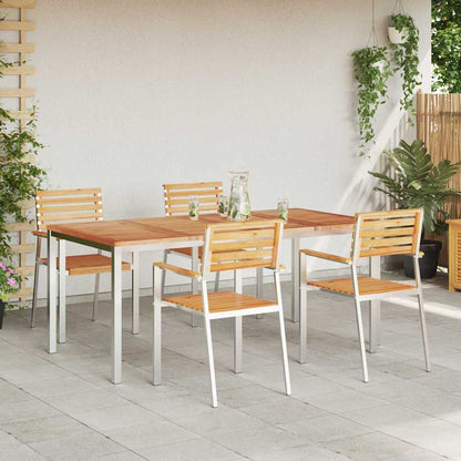 Garden Dining Set 5 pcs Solid Teak Wood and Stainless Steel